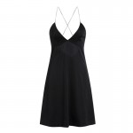 Guiruo Sexy Deep V Low Chest Temptation Pajamas Open Back Chain Solid Comfortable Sling Dress Home Suit Set 2139