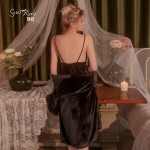 Guiruo Brand Sexy Velvet Private Room with Chest Pads Gathered Low Breast Sleeping Dress Lace Up Outer Robe Home Suit Set 2825