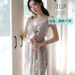 Guiruo high-end European and American large size seductive sexy lingerie with side slit lace suspender pajamas for women's transparent and fun pajamas