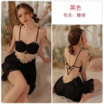 Gorgeous Spring and Summer Sexy Open Back Sexy Satin Suspended Sleeping Dress Mesh Outer Robe Women's Home Furnishing Set J3182