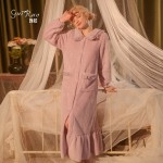 Guiruo Brand Flannel Sweet Doll Neck Elastic Cuffs Comfortable Women's Thick Outer Robe Home Suit Set 2876