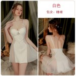 Gorgeous Spring and Summer Sexy Backless Temptation Chest Cushion Steel Ring Suspender Sleeping Dress Ice Silk Outer Robe Women's Home Fury Set 3142