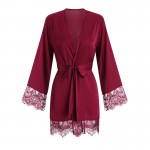 Ruo Ruo Lazy Wind Satin Lace Open Deep V Temptation Lace Comfortable Slim Fit Women's Homewear Nightgown 19183