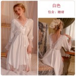 Gorgeous Spring and Summer Sexy Backless Temptation Wave Dot Mesh Pure Desire Long Sleeve Nightgown Slim Home Fury Set P2798