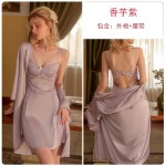 Rose Like Autumn and Winter Sexy Pure Desire Private Sweet Nightwear with Chest Pads, Suspended Skirt, Outer Robe, Home Suit Set P2731