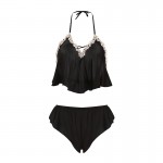 Guiruo Autumn/Winter Pajamas Sexy Deep V Satin Solid Lace Lace Lace Women's Sling Shorts Home Suit Set 705