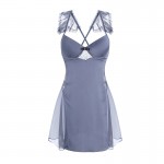 Guiruo Sexy Sweet Deep V Chest Cushion Steel Ring Gathering Satin Mesh Perspective Backless Home Sleeping Dress Set P3119