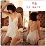 Guiruo Spring/Summer Thin Imitation Silk Lace Splice Sexy Backless Temptation Sleeping Dress Women's Home Suit 550