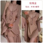 Gorgeous and Sexy Satin, Sweet Lace Perspective, Sexy and Seductive, with Chest Cushion, Sleeping Dress, Outer Robe, Women's Home Furnishing Set, 3616