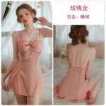 Gorgeous Spring and Summer Sexy Backless Temptation Chest Cushion Steel Ring Suspender Sleeping Dress Ice Silk Outer Robe Women's Home Fury Set 3142
