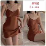 Guiruo Sexy V-neck Lace up Small Chest Show Large Fit Slim Slim Sleeping Dress Simple and Comfortable Outer Robe Home Set 1517