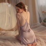 Guiruo Sexy Pajamas Summer Temptation Satin Casual Open Back Comfortable Deep V Suspended Dress Home Suit Set 2263