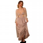 Guiruo Sexy Deep V Satin Perspective Lace and Chest Cushion Open Back Suspended Sleeping Dress Outer Robe Home Suit Set J3343