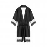 Guiruo Brand's New Spring and Summer Women's Satin Splice Mesh Lace up Nightgown Bathrobe Home Furnishing Set Issued on behalf of 435