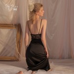 Guiruo Brand Sexy V-neck Chest Mat Splice Lace Solid Satin Slim Fit Slim Slim Home Sleeping Dress Replacement Q2720