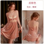 Guiruo Velvet Sexy Temptation Sling Private Sleeping Dress Lace Splice Casual Robe Home Fur Set P2969