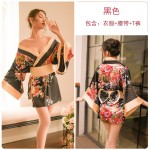 Guiruo European and American fun lingerie uniform seductive deep V print sexy role-playing Japanese kimono set 207