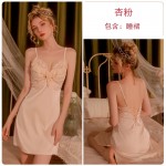 Guiruo backless seductive strap seductive bra pad pajama solid color sweet suspender pajama dress home suit J2708
