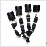 Black plush bed straps for couples to flirt with and play with, bed bound handcuffs for couples to have sex toys