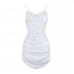 Guiruo Brand Deep V Lace Sweet Open Waist Temptation Pajama Pleated Slim Hanging Dress Home Suit Set 1715