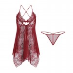 Guiruo Brand Fun Underwear Sexy Lace Perspective Temptation Hollow out Pajamas Women's Backless Home Suit Set 1641