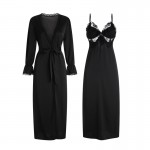 Guiruo Sexy Backless Temptation Lace up Ice Silk Pajama Chest Cushion Suspender Sleeping Dress Outer Robe Home Suit Set J2970