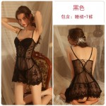 Guiruo Fun Lingerie Sexy Mesh Perspective Attractive Steel Ring Gathering Pajamas Open Back Suspended Pajama Dress Set 1730