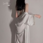 Guiruo Sexy Split Sling Sleeping Dress Lace Seduction Short Skirt Lace up Outer Robe Sleepwear Women's Home Furnishing Set 272