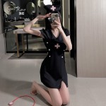 Guiruo Fun Lingerie Sexy and Spicy No Take Off Small Chest Split Nurse Dress Professional Dress Solid Color Uniform Set 1691