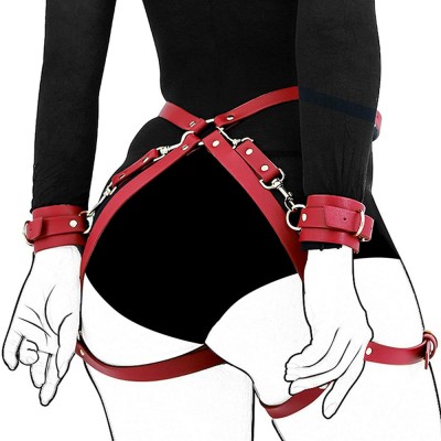 Cross border supply leather binding leggings with new leather handcuffs pants underwear SM props binding straps
