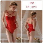 Guiruo Sexy Mesh Deep V with Chest Pads Gathered Steel Ring Slim Fit, Hidden Crotch Open, Pure Desire One Piece Set 19501