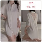Gorgeous and Sexy Lace Perspective Attractive Ice Silk Comfortable Short Sleeve Nightgown Can be Outworn Women's Home Fury Set 3317