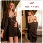 Guiruo Sexy Sleeping Dress Women's Summer European and American Open Back Short Skirt Outer Robe Satin Casual Breathable Home Suit Set 2061