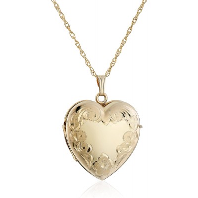 14k Yellow Gold-Filled Engraved Four-Picture Heart Locket Necklace, 20&#34;