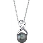 Cultured Pearl Pendant Necklace for Women in Sterling Silver, Infinity Design with Black Tahitian South Sea Pearl - THE PEARL SOURCE