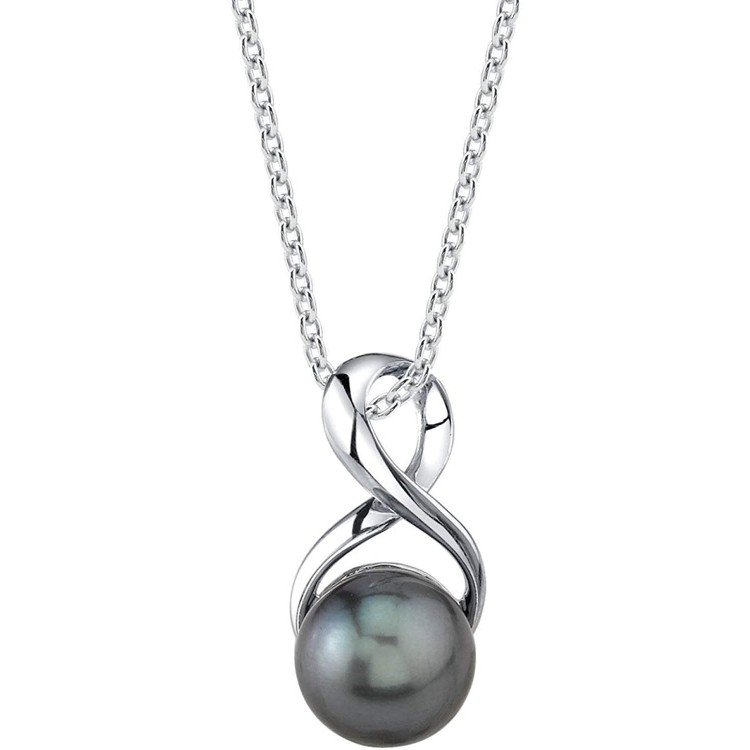 Cultured Pearl Pendant Necklace for Women in Sterling Silver, Infinity Design with Black Tahitian South Sea Pearl - THE PEARL SOURCE