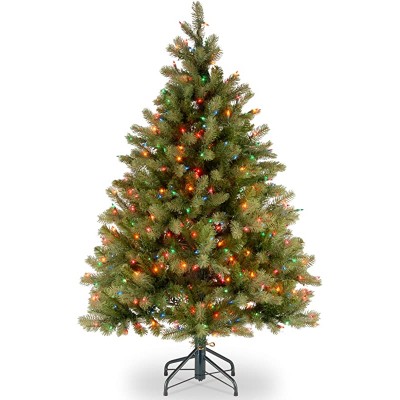 National Tree Company Pre-Lit &#39;Feel Real&#39; Artificial Full Downswept Christmas Tree, Green, Douglas Fir, Multicolor Lights, Includes Stand, 4.5 feet