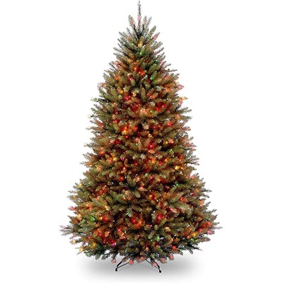 National Tree Company Pre-Lit Artificial Full Christmas Tree, Green, Dunhill Fir, Multicolor Lights, Includes Stand, 7.5 Feet