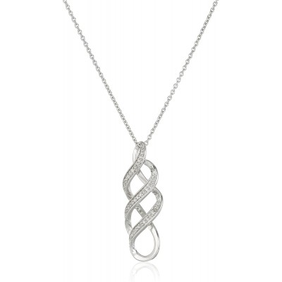 Sterling Silver Diamond Twist Pendant Necklace (1/10 cttw), 18&#34;