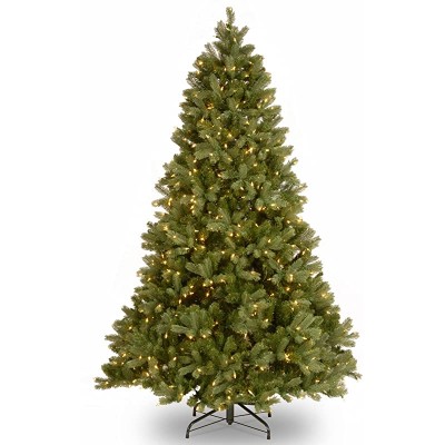 National Tree Company Pre-Lit &#39;Feel Real&#39; Artificial Full Downswept Christmas Tree, Green, Douglas Fir, White Lights, Includes Stand, 7.5 feet