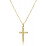 14k Yellow Gold Solid Diamond-Accented Cross Pendant Necklace, 18&#34;