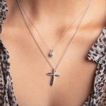 Jewelili Sterling Silver 1/3 Cttw Natural Black and White Round Diamond Cross Pendant Necklace, 18&#34; Rolo Chain