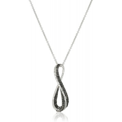 Sterling Silver Black and White Diamond Infinity Pendant Necklace (1/3 cttw), 18&#34;
