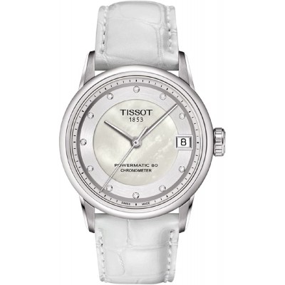 Tissot Women&#39;s Luxury 316L Stainless Steel case Swiss Automatic Watch with Leather Strap, White, 18 (Model: T0862081611600)