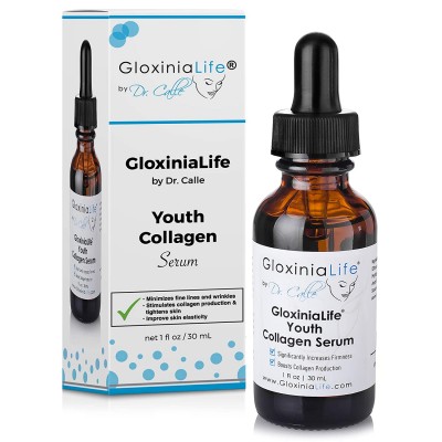 GloxiniaLife by Dr. Calle Youth Collagen Serum - 100% Pure Hyaluronic Acid & Collagen Boost for Face & Eyes, Fine Lines & Wrinkles - Topical Anti Aging, Natural Plump - Moisturizer Skin Formula, 1 oz