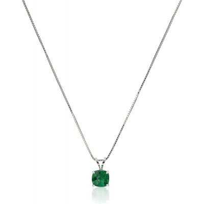 Sterling Silver Cushion-Cut Checkerboard Created or Genuine Gemstone Pendant Necklace