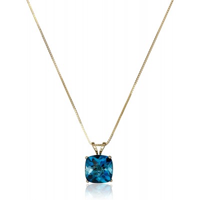 14k Gold Cushion Checkerboard Cut Gemstone Pendant Necklace (8mm)