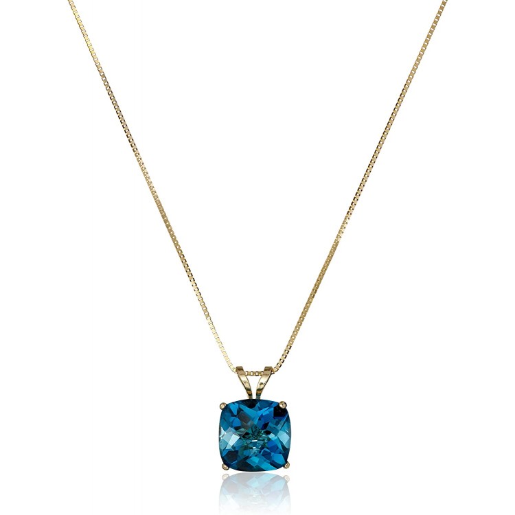 14k Gold Cushion Checkerboard Cut Gemstone Pendant Necklace (8mm)