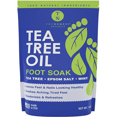 Tea Tree Oil Foot Soak with Epsom Salt &amp; Mint, Feet Soak Helps Toenail System, Athletes Foot &amp; Stubborn Foot Odor - Foot Bath Salt Softens Calluses &amp; Soothes Sore Tired Feet, 14 Ounce