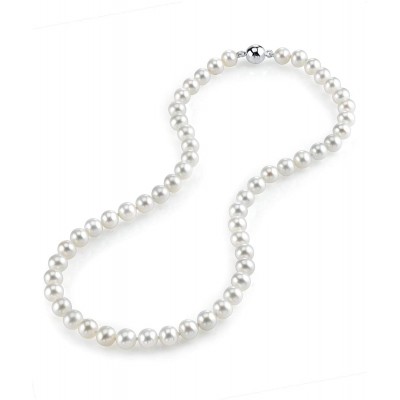 THE PEARL SOURCE AAA Quality Round White Freshwater Cultured Pearl Necklace for Women with Magnetic Clasp
